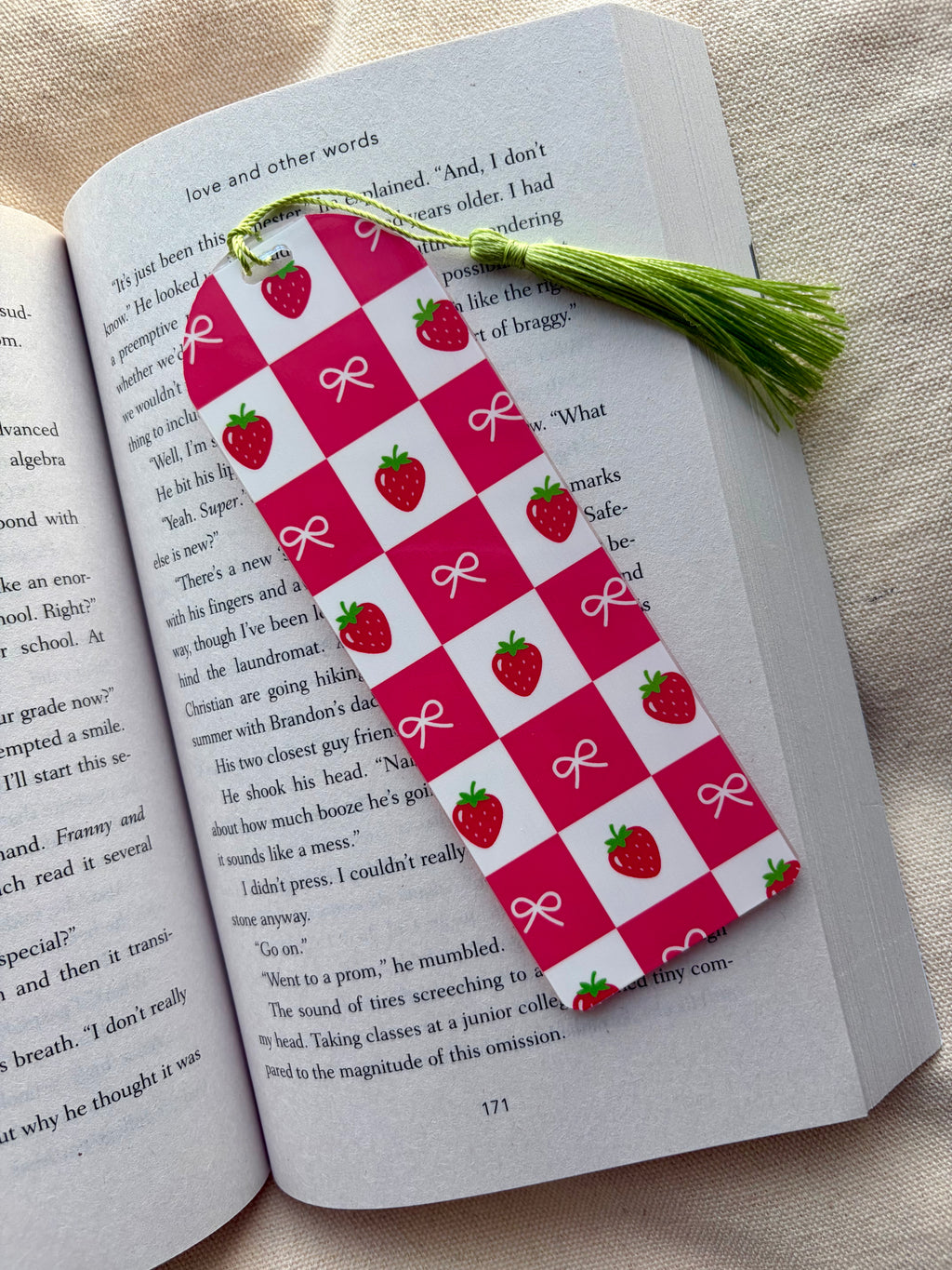 Strawberry Bows Acrylic Bookmark
