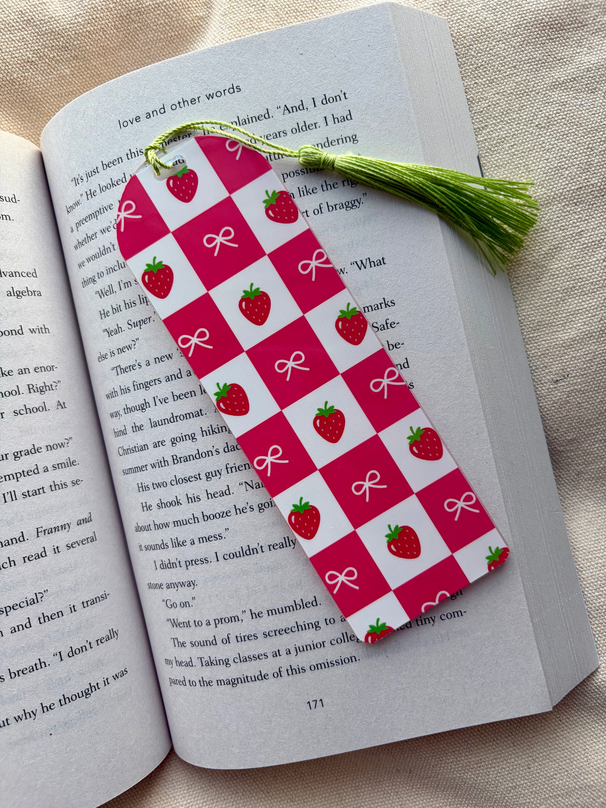 Strawberry Bows Acrylic Bookmark